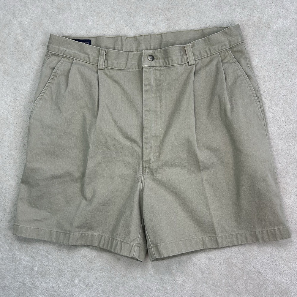 Vintage 90s Lands End Chino Shorts Mens 36 Pleated Khaki USA Made Dad Preppy
